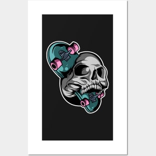 skateboard skull Posters and Art